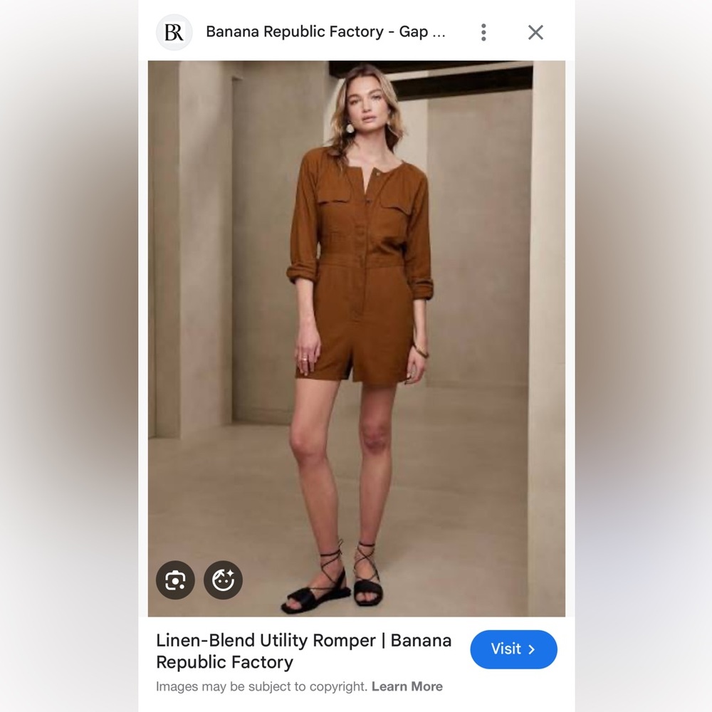 Banana Republic Chestnut Linen Blend Utility Shorts Jumpsuit Romper